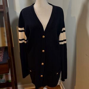 Vintage Mondi Navy Schoolboy Cardigan M/L Unisex Stripe Sleeve Gold Buttons